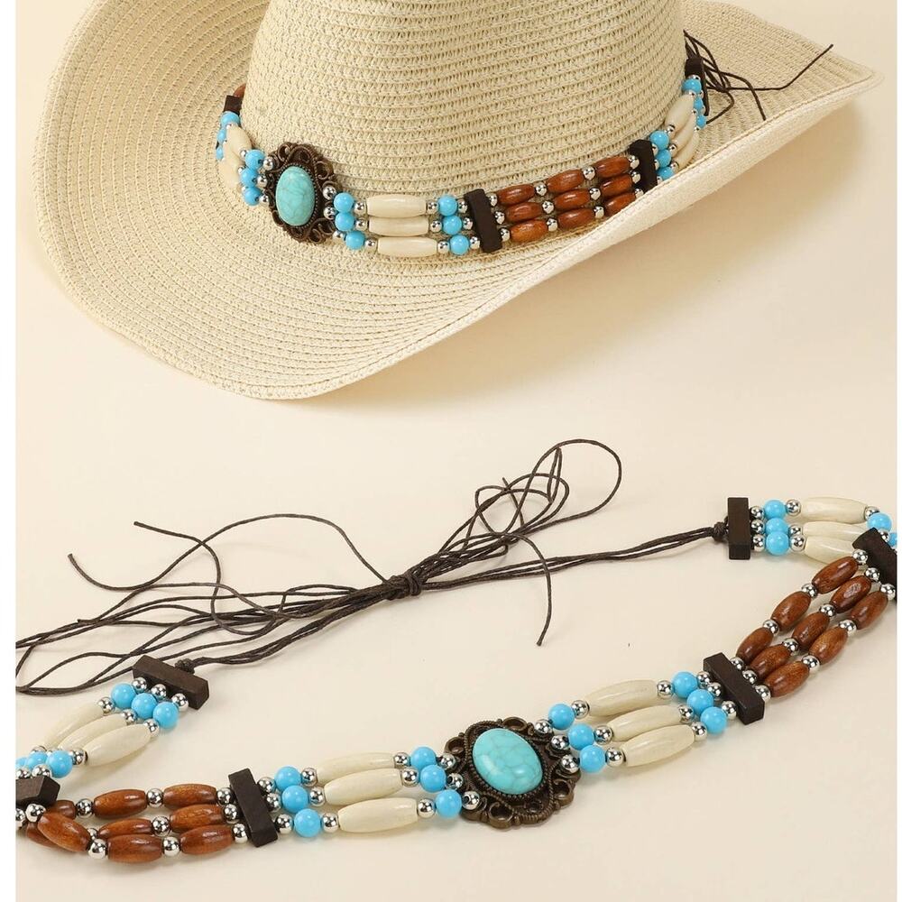 Turquoise Concho Beaded Hat Band Western